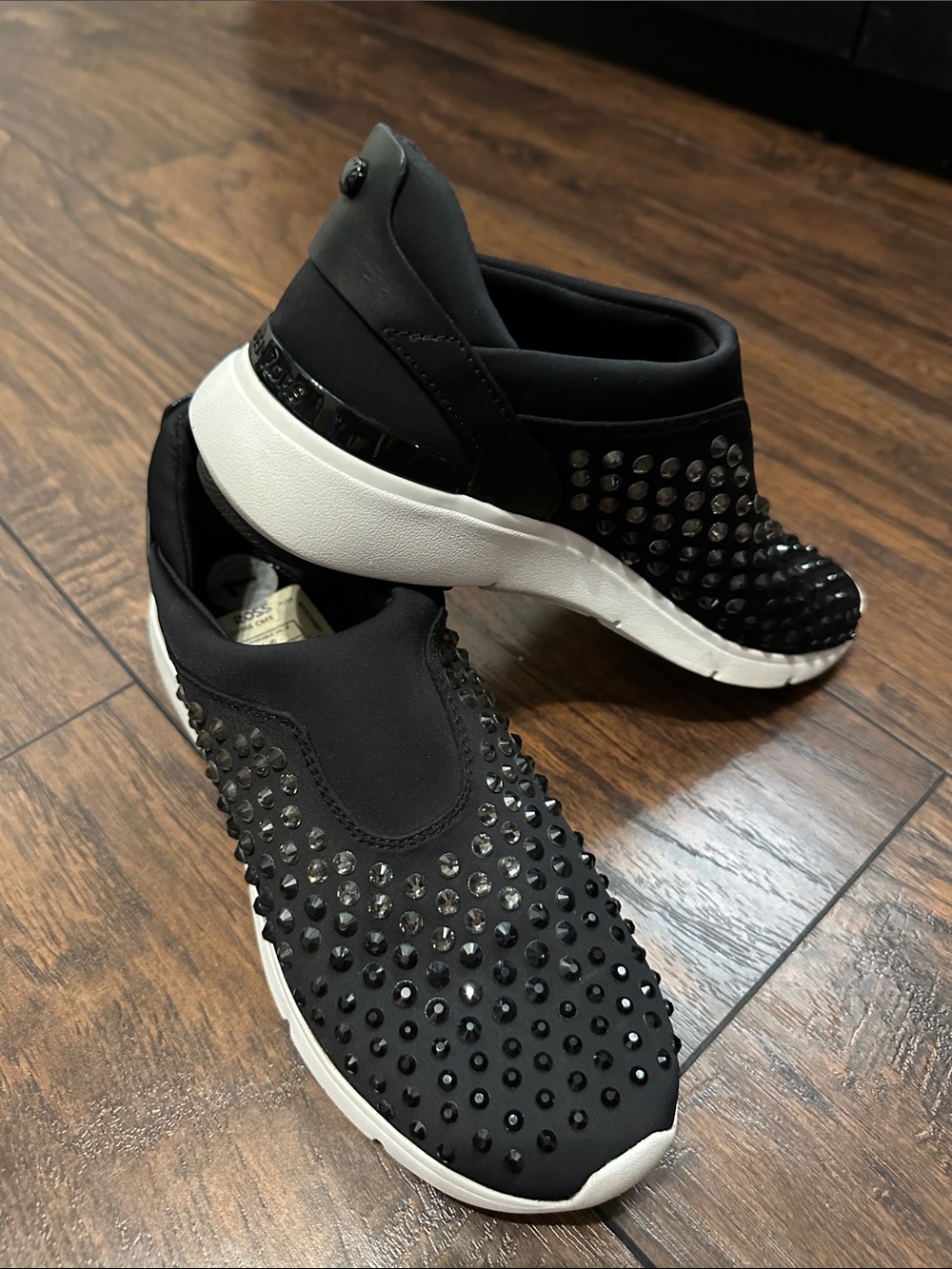 Michael Kors Black Slip-On Studded Sneakers with White Sole